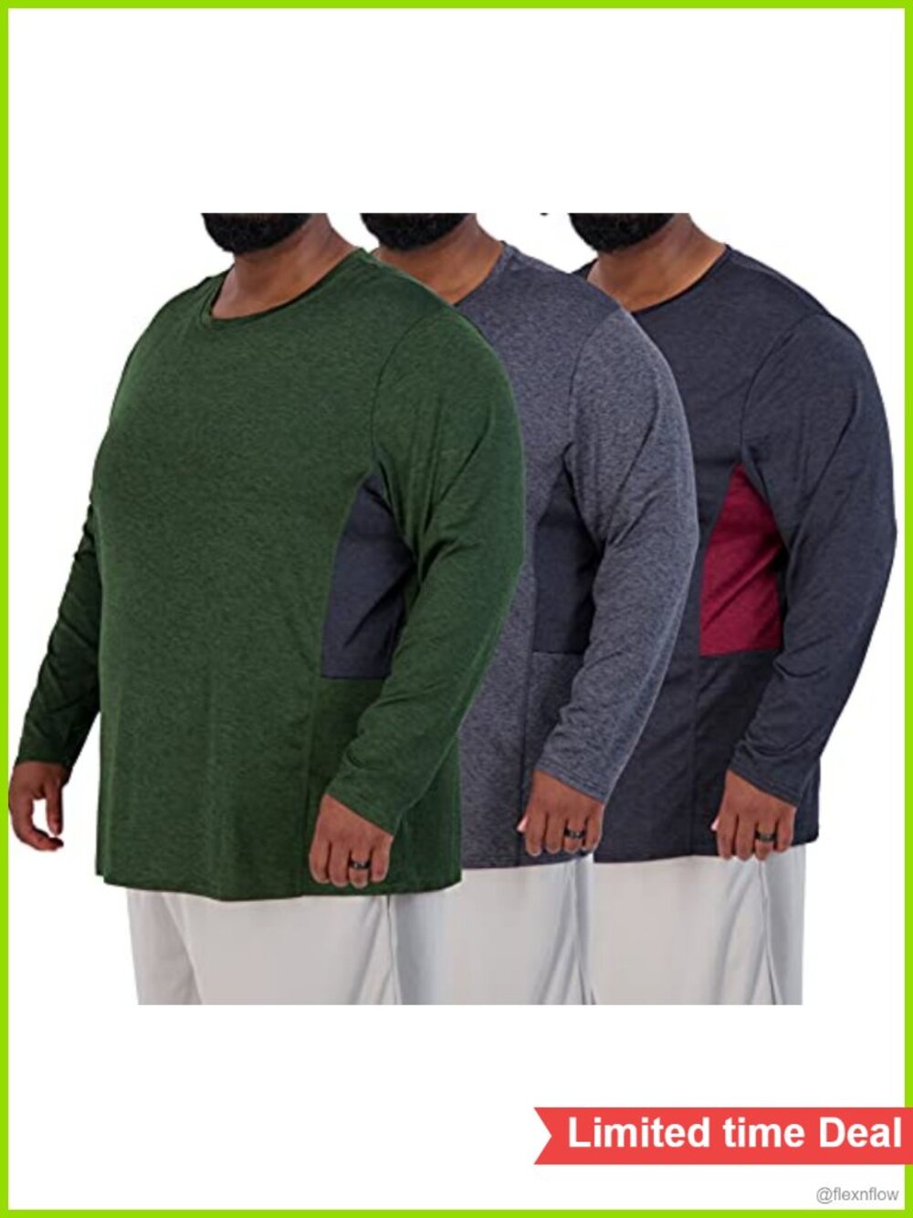 Big & Tall Men's Long Sleeve Dry Fit Crew Neck Tees 3 Pack Gym Workout